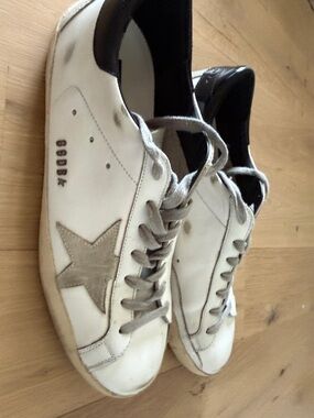Golden Goose White Leather Sneakers with Gray Star